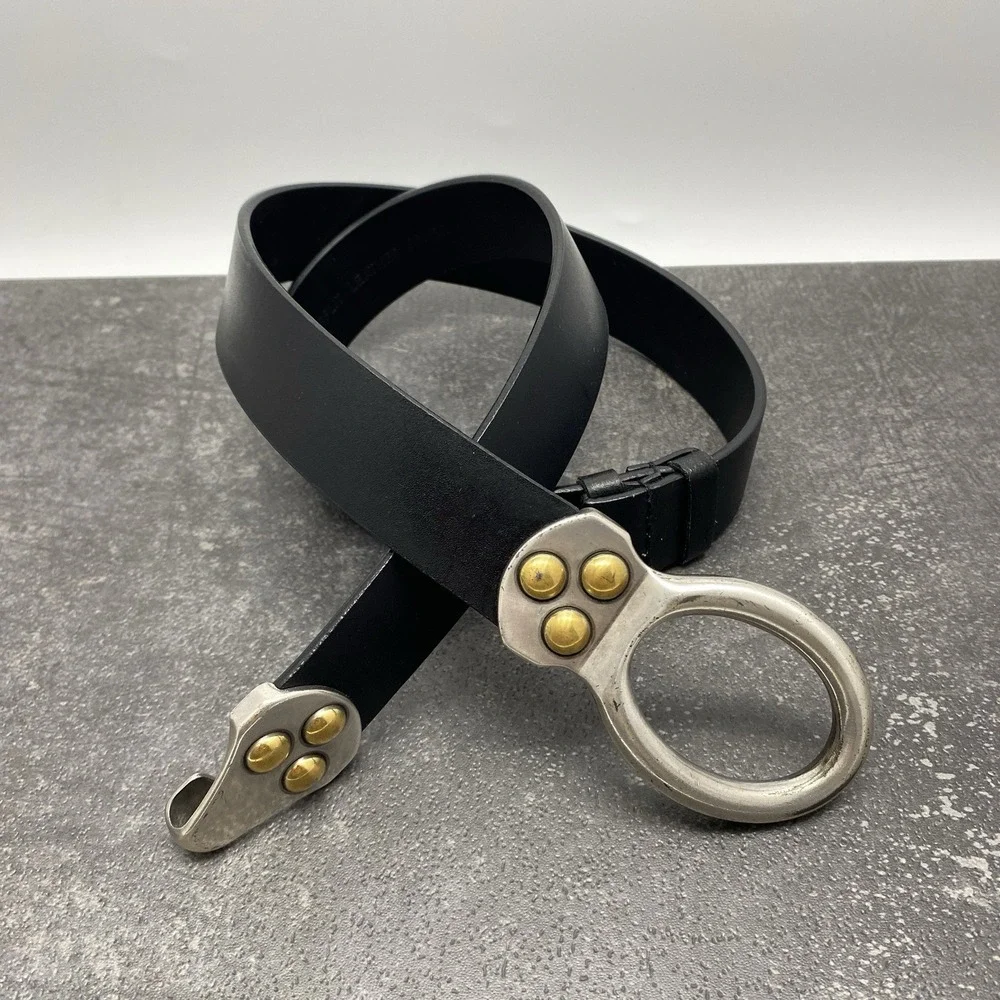 Chico's Split Leather 2287 Black Fashion Belt Women's SM Oval Hook Metal Buckle